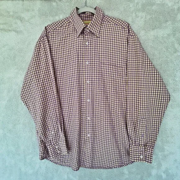 Bugatchi Uomo Long sleeve Purple Yellow Checked Button Up Bright Stripes Large - Picture 3 of 10